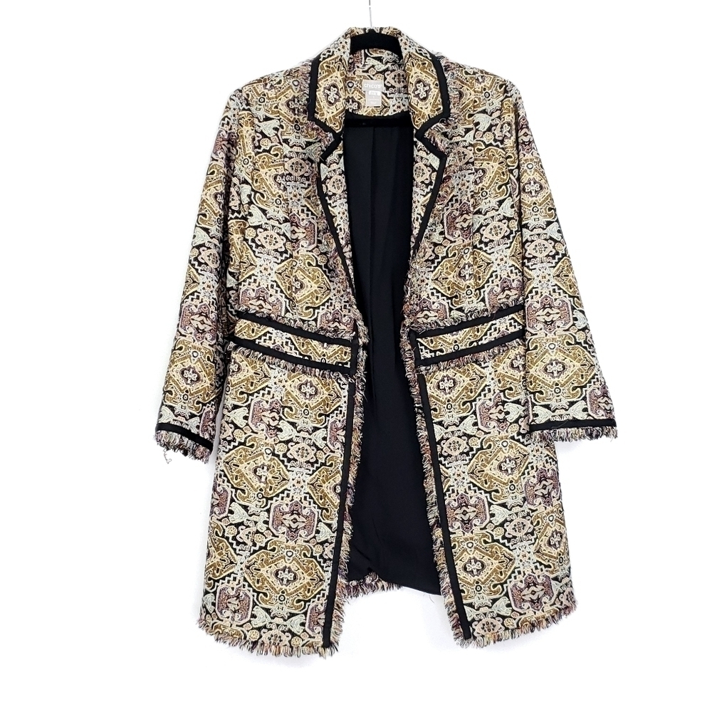 Chico's Fringe trim Jacquard Topper jacket size 1 =M/8 - Picture 11 of 12